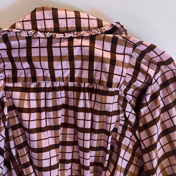 Anthropologie Maeve Bubble Sleeve Tie Front Babydoll Blouse Pink Plaid XS EUC - Picture 5 of 6